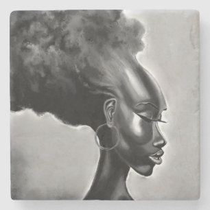 Porta-copo De Pedra Lady Shy - Mulher Africana Bonito - Pintura de Art