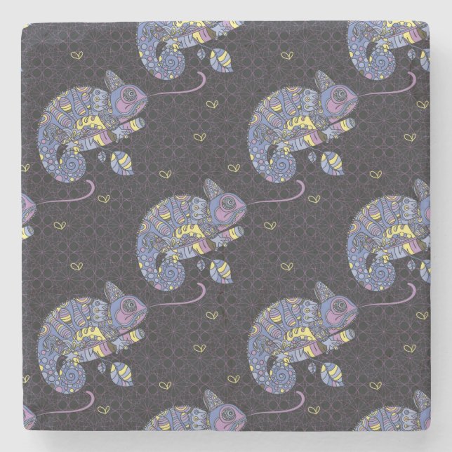 Porta-copo De Pedra Lagarto de Zentangle (Frente)