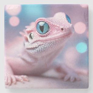 Porta-copo De Pedra Lagarto Rosa Bonito com Olhos Azuis Grandes