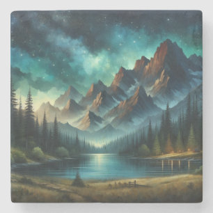 Porta-copo De Pedra Lago de montanha/cabine sob as estrelas