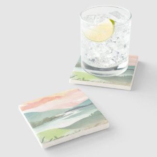 Porta-copo De Pedra Lake Morning Sunrise | Watercolor Nature