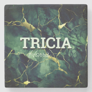 Porta-copo De Pedra Lâmina de ouro esverdeada com tartaruga esverdeada