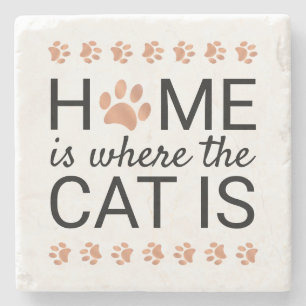 Porta-copo De Pedra Lar É Onde O Gato É Impresso Rosa Gold Foil Paw