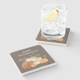 Porta-copo De Pedra Laranja White Pumpkins Dourado Glitter Ação de Gra