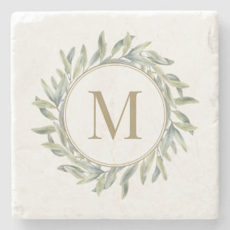 Porta-copo De Pedra Laurel Wreath Personalizado Monograma do Branch La