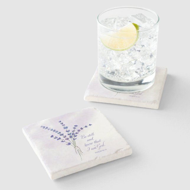 Porta-copo De Pedra Lavanda de Encorajamento Cristão com Escritura (Lateral)