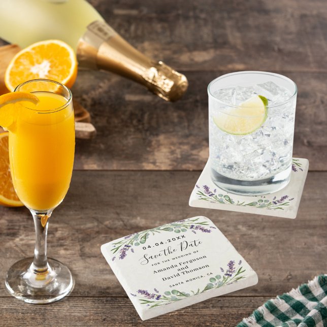 Porta-copo De Pedra Lavanda verde casamento floral salvo data (Criador carregado)