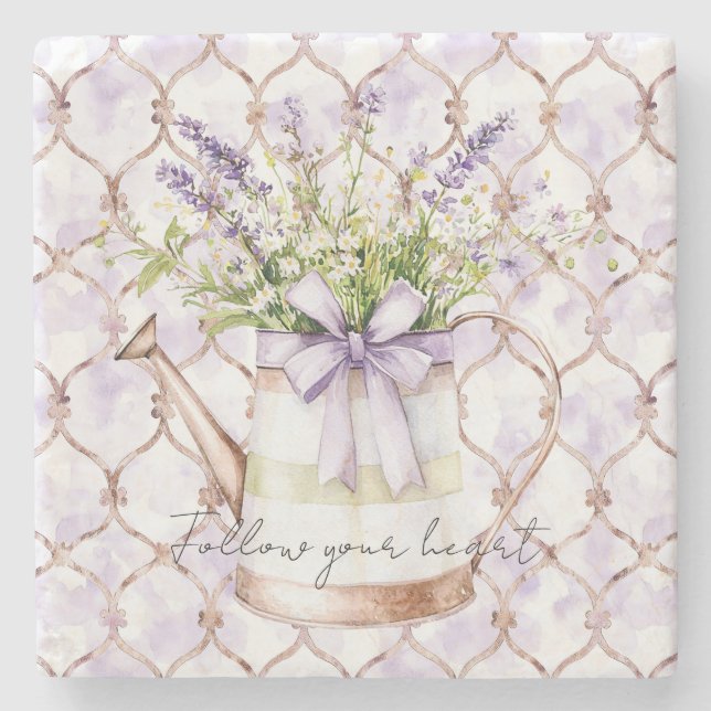 Porta-copo De Pedra Lavender Flowers Bow (Frente)