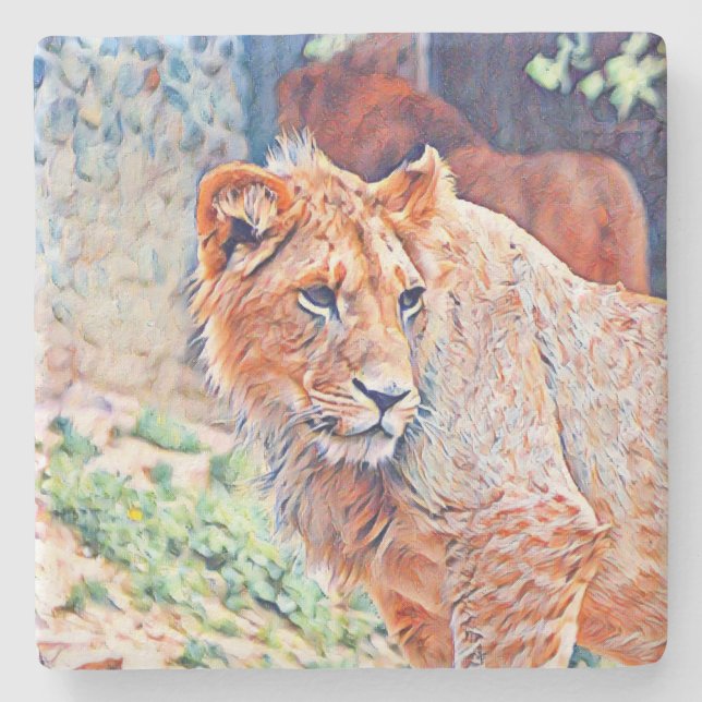 Porta-copo De Pedra leão aquarell (Frente)