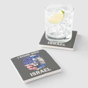 Porta-copo De Pedra Leão da bandeira de Israel e dos EUA _ Eu apoio Is