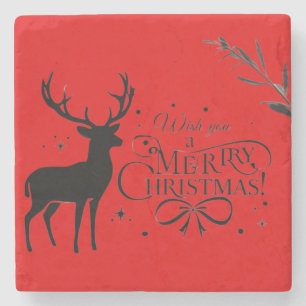 Porta-copo De Pedra Legenda de natal Reindeer Art com desejos de Natal