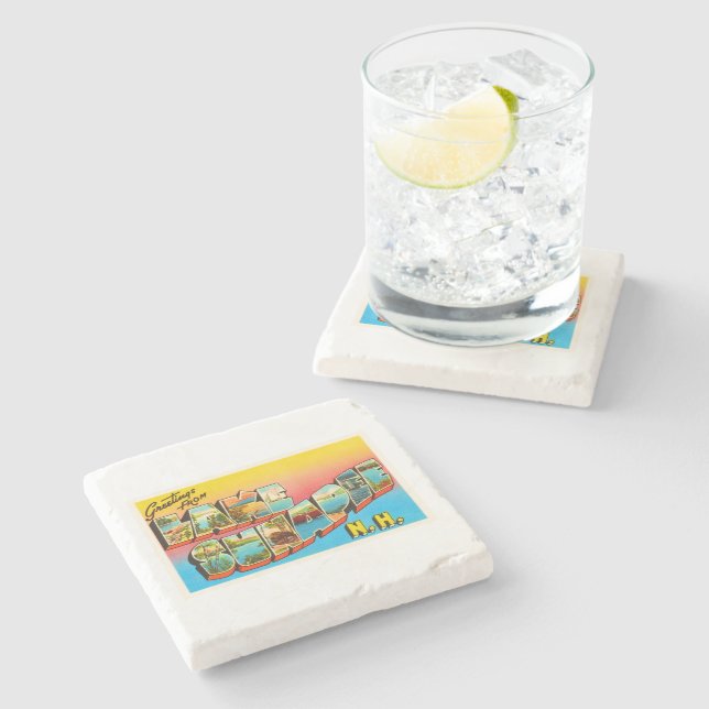 Porta-copo De Pedra Lembrança velha do viagem de Sunapee New Hampshire (Lateral)