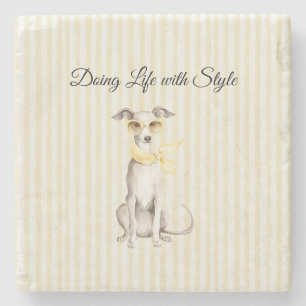 Porta-copo De Pedra Lenço Amarelo Suave Cachorro Branco 