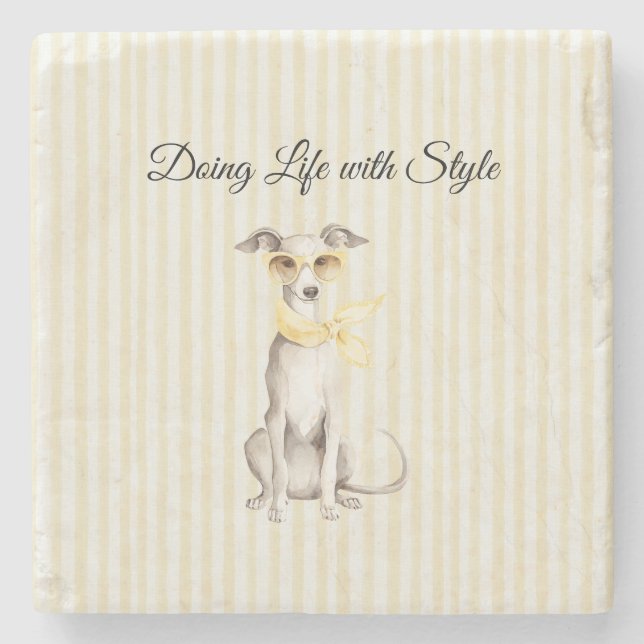 Porta-copo De Pedra Lenço Amarelo Suave Cachorro Branco  (Frente)
