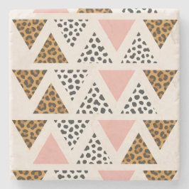 Porta-copo De Pedra Leopardo Chic & Padrão Triângulo Rosa