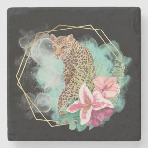 Porta-copo De Pedra Leopardo-da-água e quadro tropical