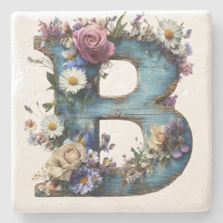 Porta-copo De Pedra Letra Floral Botânica Vintage B