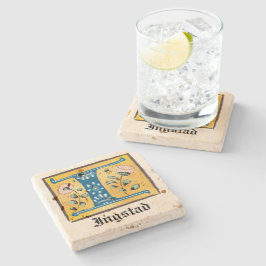 Porta-copo De Pedra Letra Floral Iluminada Medieval I Monograma