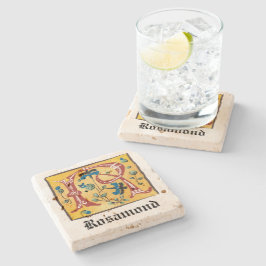 Porta-copo De Pedra Letra Floral Iluminada Medieval R Monograma