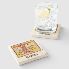 Porta-copo De Pedra Letra Floral Iluminada Medieval T Monograma