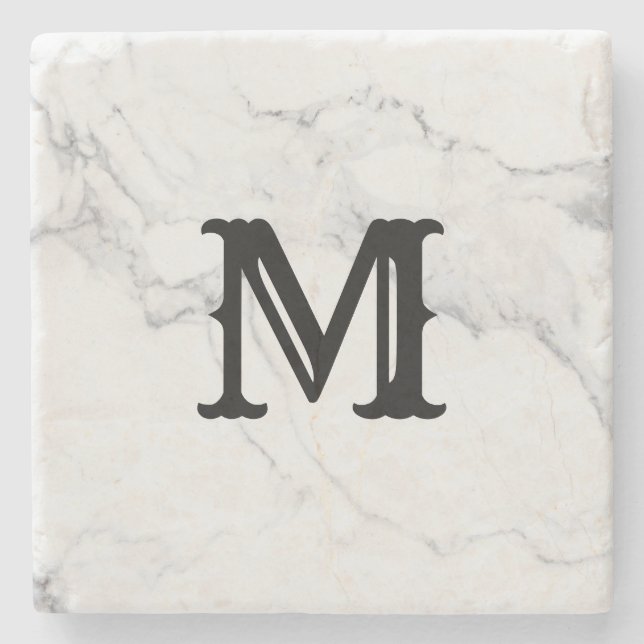Porta-copo De Pedra Letra inicial mínima simples Design mármore (Frente)