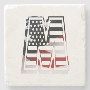 Porta-copo De Pedra Letra M Monograma Patriótico Inicial EUA Bandeira