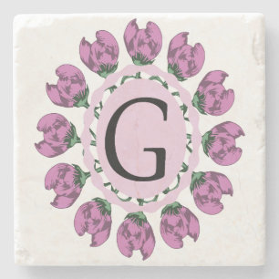 Porta-copo De Pedra Letra maiúscula G monograma floral