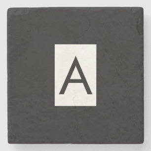 Porta-copo De Pedra Letra Negra Branco Monograma Inicial Simples Simpl