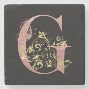 Porta-copo De Pedra Letra oral flórida cor-de-rosa G