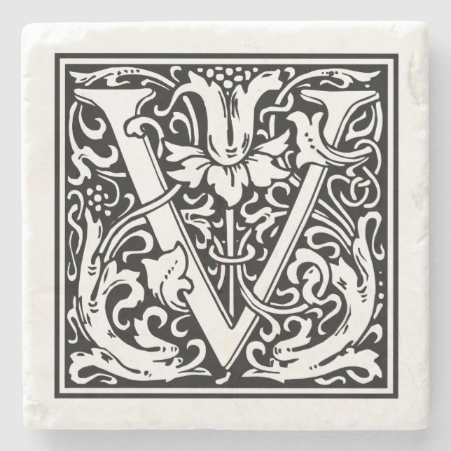 Porta-copo De Pedra Letra Vintage "V" (Frente)