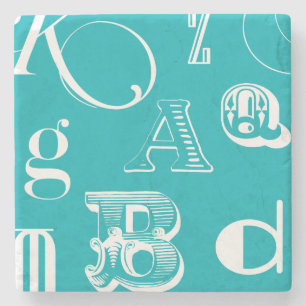 Porta-copo De Pedra Letras Decorativas em Fundo Azul