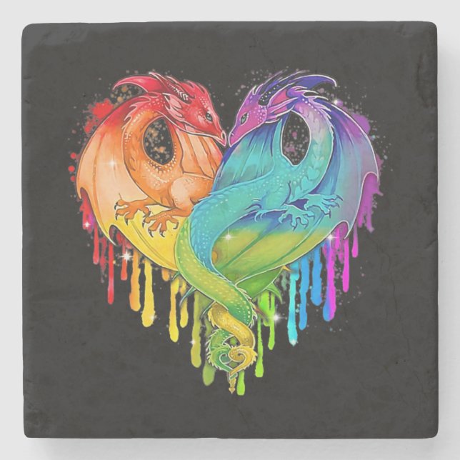 Porta-copo De Pedra Lgbt Dragon Heart Rainbow Heart Dragon Lgbt Pride (Frente)