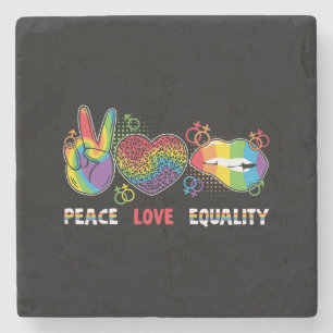 Porta-copo De Pedra LGBTQ - Paz, Amor, Igualdade - Cores Arco-íris