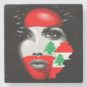 Porta-copo De Pedra Líbano Flag e Map no rosto da menina