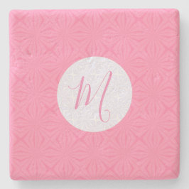 Porta-copo De Pedra Light Pink Squiggly Squares Personalized Initial 