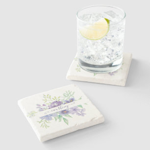 Porta-copo De Pedra Lilac floral personalizada em aquarela 