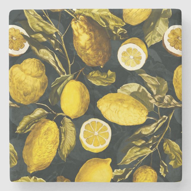 Porta-copo De Pedra Limão e Folha Padrão V (Frente)