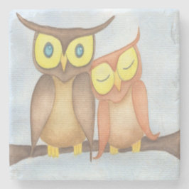 Porta-copo De Pedra Linda Watercolor Owl Lovers