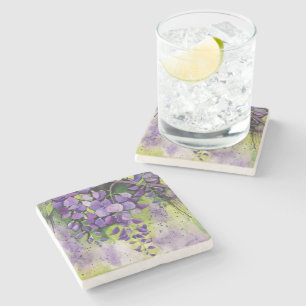 Porta-copo De Pedra Lindas Flores De Wisteria Em Aquarela