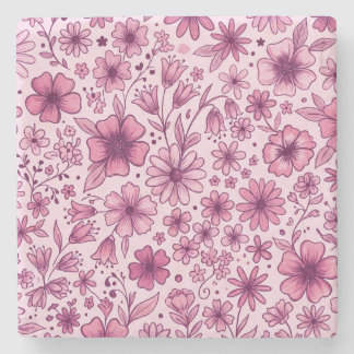 Porta-copo De Pedra Lindas Flores Silvestres Rosa
