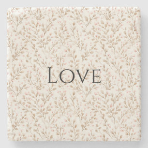 Porta-copo De Pedra Lindo Amor Floral Rosa Bege Creme 
