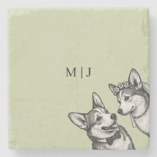 Porta-copo De Pedra Lindo Verde Sálvia - Casamento Caprichoso de Corgi