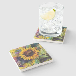 Porta-copo De Pedra Lindos Girassóis Em Aquarela