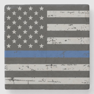Porta-copo De Pedra Linha Azul Fino - Policial - Bandeira Americana