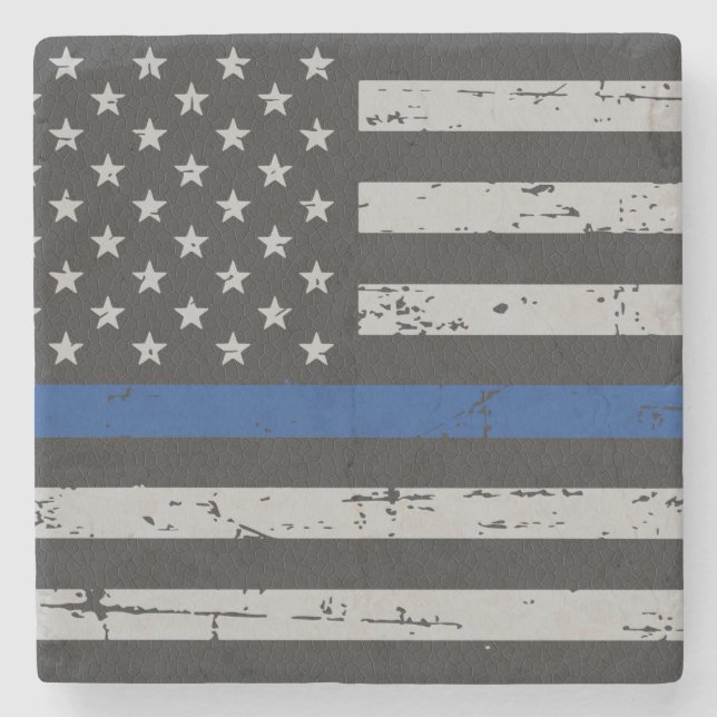 Porta-copo De Pedra Linha Azul Thin - Policial - Bandeira Americana (Frente)