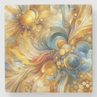 Porta-copo De Pedra Linhas de Fluido e Círculos Abstrato Ouro