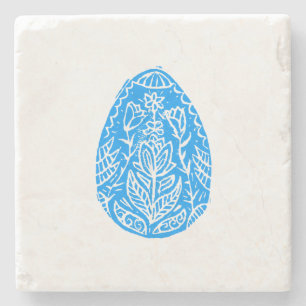 Porta-copo De Pedra Linocut de Ovo de Páscoa Floral Azul