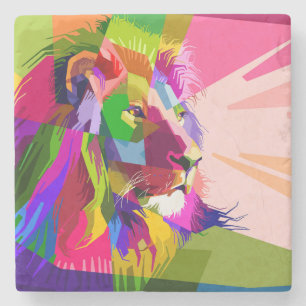 Porta-copo De Pedra Lion Colorful Pop Prismatic Art Design-62501