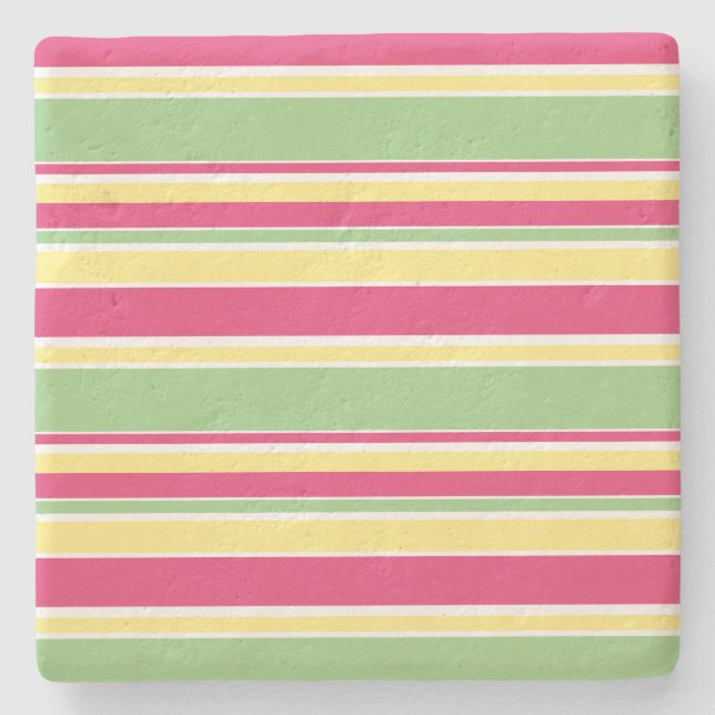 Porta-copo De Pedra Listras cor-de-rosa, verdes e amarelas (Frente)