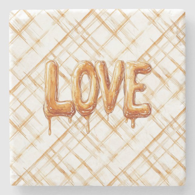 Porta-copo De Pedra Listras de Creme de Caramelo Amor (Frente)